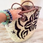 Bolso Cesta de Doum con diseños negros