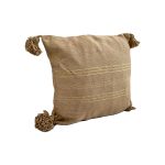 cojin-de-algodon-marron-con-lineas-doradas-y-pompones-marrones-2