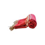 Manta delgada Roja con flecos blancos